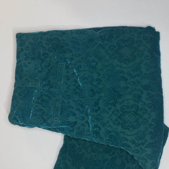 ANTHROPOLOGIE Etched Mid Rise Damask Velvet Skinny Straight Leg Teal - Picture 3 of 9